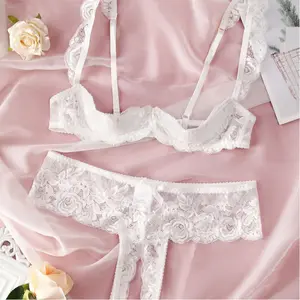 Tease & Ease White Lace Lingerie Set for Women Adjustable Strap Bra & Panty Sexy Underwear