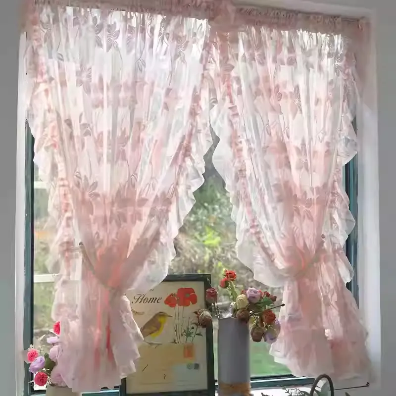 French Romantic Jacquard Sheer Curtains, 2 Panels, Soft Drape, Washable, Home Decoration Curtain, Window Drapes, Ideal for Living Room & Bedroom Decor, Home Decorative Curtain