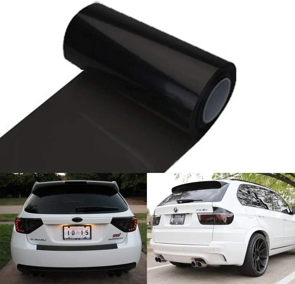 12x48 Automotive Vinyl Tint Film Roll - Car Decal for Headlights, Tail Lights, Fog Lights with Squeegee + Cutter (Glossy Dark Black) | Cars Accessories