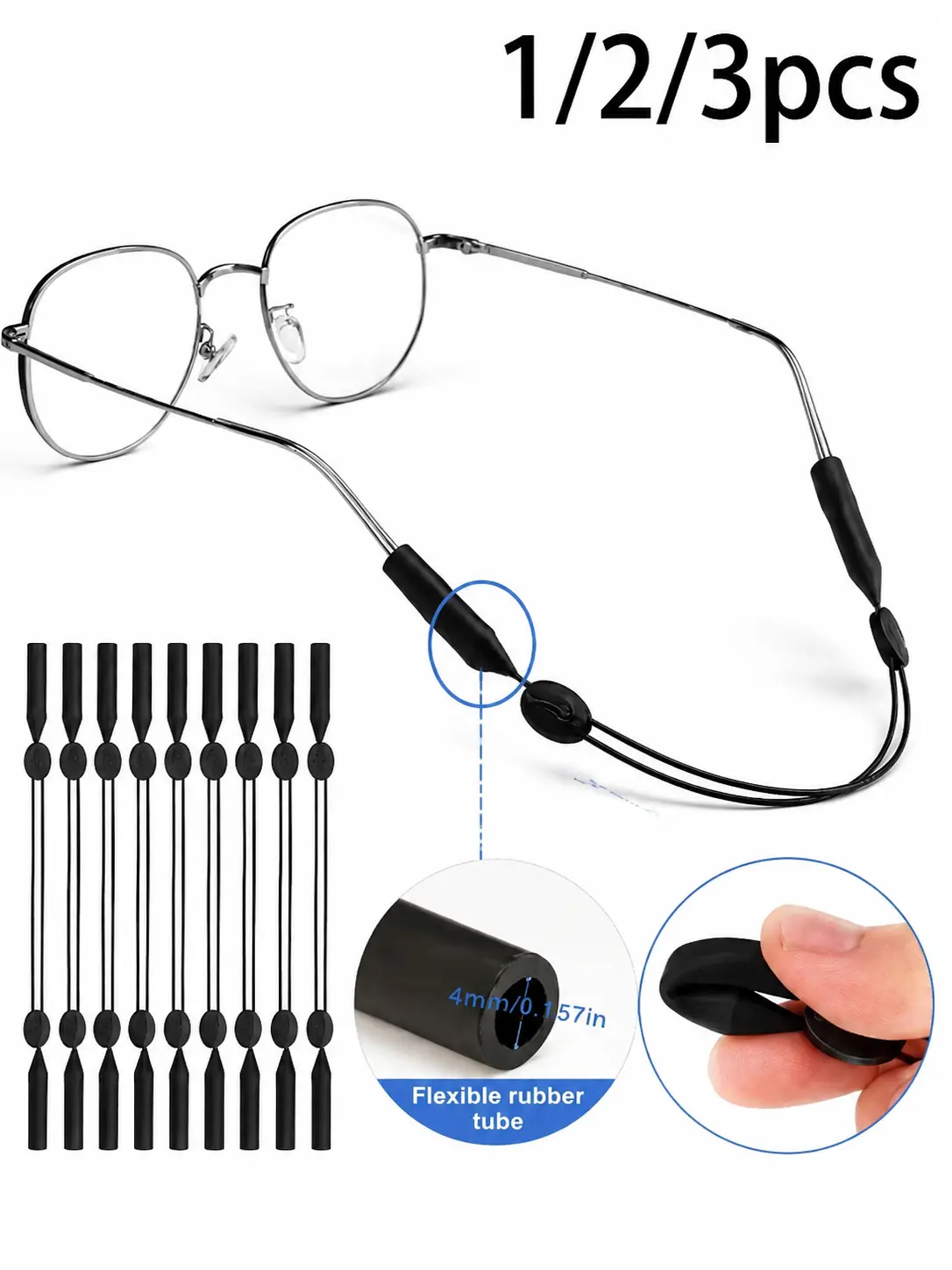 Adjustable Eyeglass Strap No Tail Anti-Slip Glasses Retainer, Reading Glasses Holder & Sports Sunglasses Strap for Men Women, Lightweight Eyewear Lanyard for Daily Outdoor Use