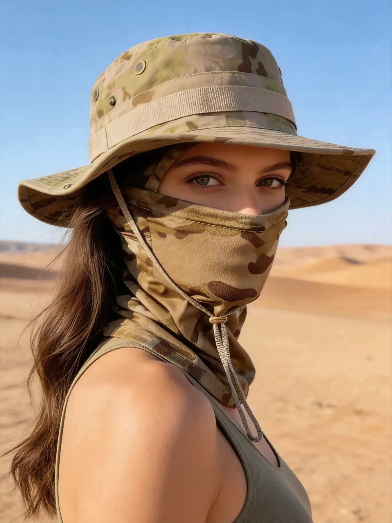 Camouflage sun protection integrated cap, sun hat, new quick-dry UV-resistant boonie hat, fishing hat, outdoor wide-brimmed hat, Premium Quality Cap