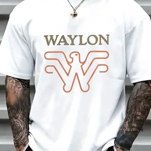 Waylon Bold Olive Green Lettering Interlocking W F Logo T-Shirt - Premium 100% Cotton Crew Neck Tee, Super Soft Breathable Casual Summer Top, Streetwear Style with Gold Chain & Black Pants Look - Perfect Gift for Men Friends and Family