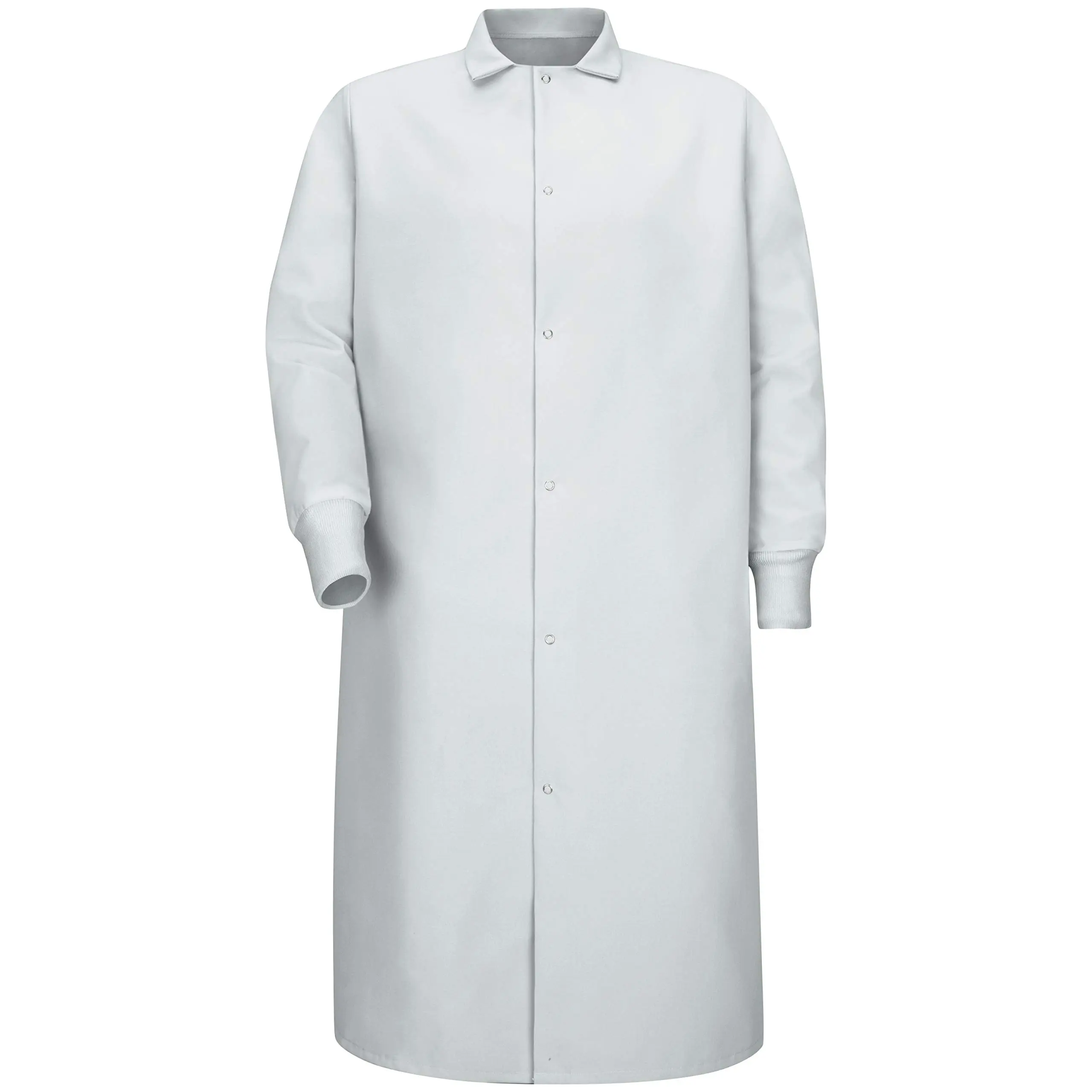 Red Kap Men's Pocketless Butcher Coat, Long-Sleeve Spun Polyester Workwear with 6-Gripper Front and Knit Cuffs