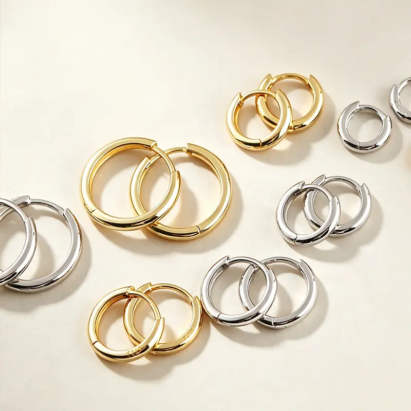 3 Pairs Thin Huggie Hoop Earrings Set, Gold & Silver Stainless Steel Small Hoop Earrings, Minimalist Snap Hinge Circle Earrings Stackable Jewelry For Women