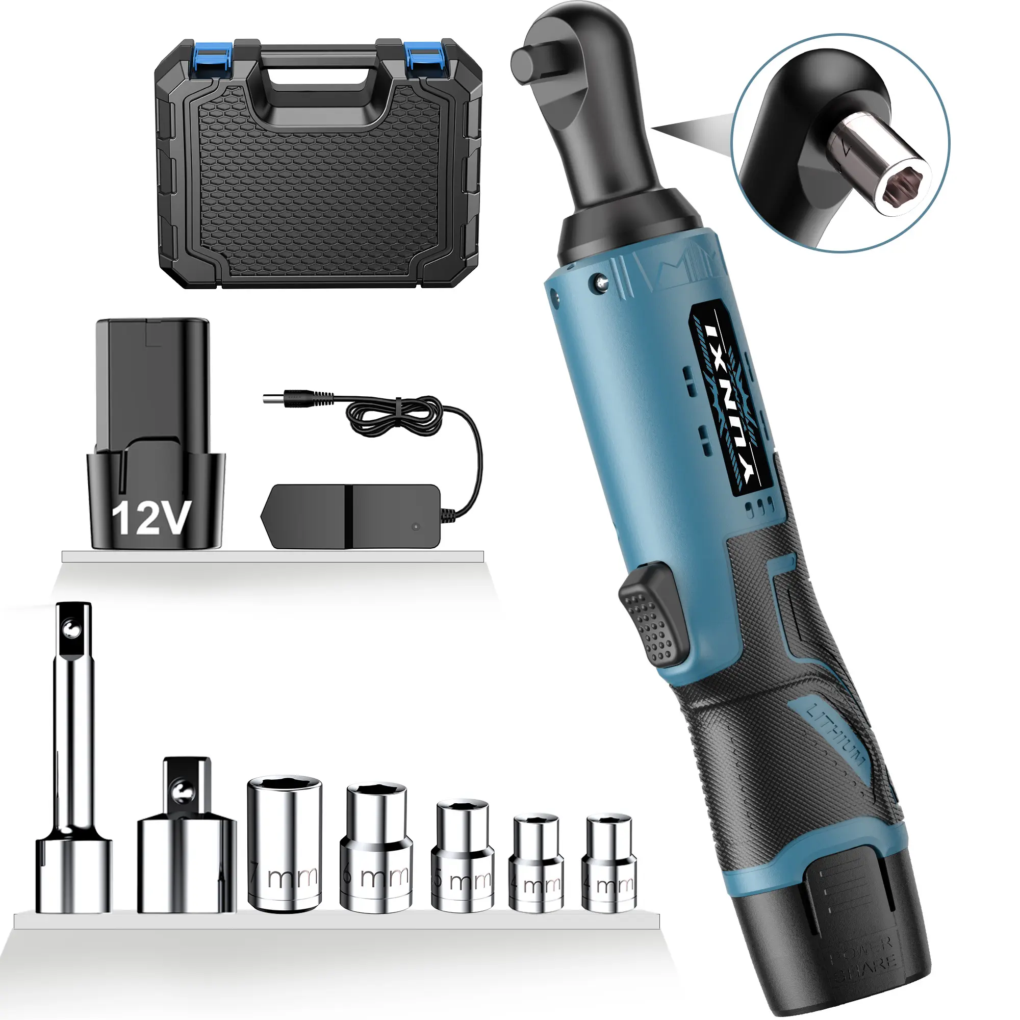 12V Cordless Electric Ratchet Wrench Set, 3/8" Drive, 45N Torque, 380rpm, Heavy-Duty Cordless Power Tools, Built-In LED Light, Time-Saving Labor-Saving Automatic Maintenance Tool, Limited-Edition Gift Essential