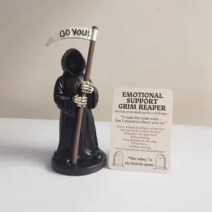 Gothic Resin Death Figure Grim Reaper Figurine Statue with Card, Decorative Home Decor, Bookshelf Decoration, Creative Light Horror Gift, Non-Ca Prop 65
