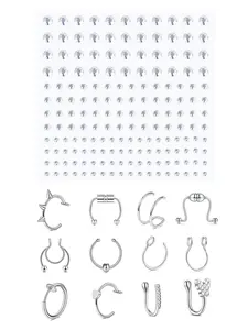 Face Gems Fake Piercings, Fake Lip Ring Fake Nose Rings Nose Hoop Fake Eyebrow Piercing Fake Lip Piercing Self-Adhesive Face Sticker Fake Piercing Balls Silver Cool Punk Y2k Halloween Makeup For Women Men