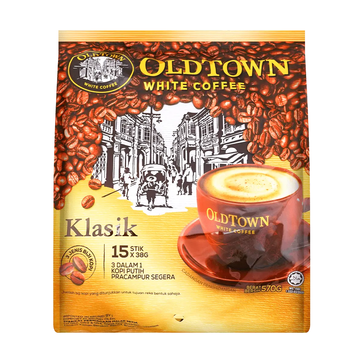OLDTOWN White Coffee 3-in-1 Classic Original Instant Coffee Mix, 15 Sticks, 474g - Rich Malaysian Flavor, Easy Brew