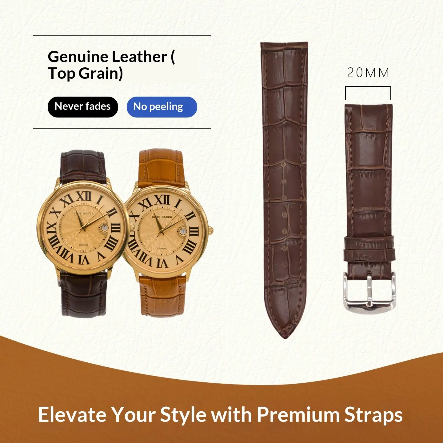 Bamboo Texture Alligator Leather Watch Strap, Versatile Strap, Unisex Pin Buckle Genuine Leather Band, Fits 18/20/22/24mm Wrist Widths