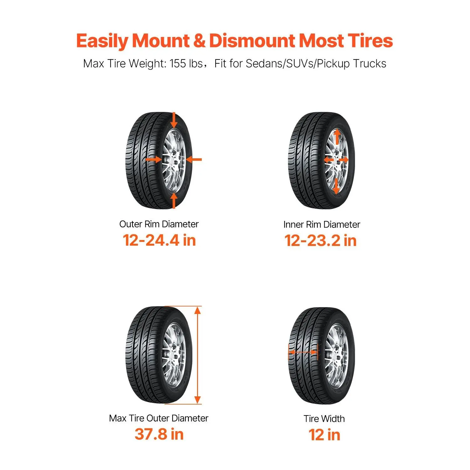 VEVOR Electric Tire Changer, 18 Spindle, Durable Tire Changer Tire Balancer with 1.5 HP Motor, Accurate Tire Changer Tire Balancer with Auto Calibration Mode, FIt for Sedans/SUVs/Pickup Trucks