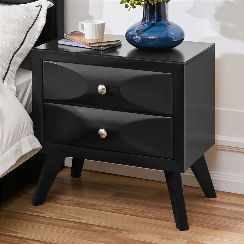 Yaheetech Modern Vintage 2-Drawer Solid Wood-Framed Nightstand - Modern Furniture, Double Drawer Storage Organizer, Bedroom Bedside Cupboard, Assembly Required, 44 lb On Top Capacity