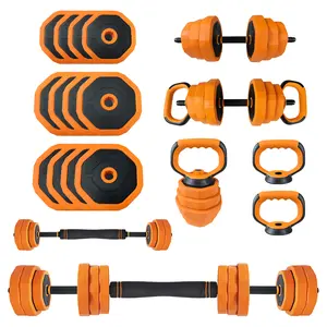44 LBS Adjustable Dumbbell Set, 4-In-1 Home Gym Weights with Connector As Dumbbell, Kettlebell, Barbell for Strength Training, Orange
