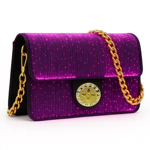 QKY LED Crossbody Bag Mini Bags Transformer into 7 Colors Waterproof PU Leather Multicolored LED Lights Adjustable Strap Chain Strap Magnetic Closure Lightweight Gift