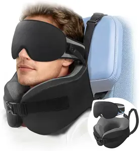 Travel Pillow for Long Flight Airplanes, Head Strap Combo with 3D Contoured Eye Mask for Sleep, Neck Pillow for Car Trip Essential, 360° Support Memory Foam Headrest, Prevent Head Bobbing ,Mothers Day Gifts #Summervibes