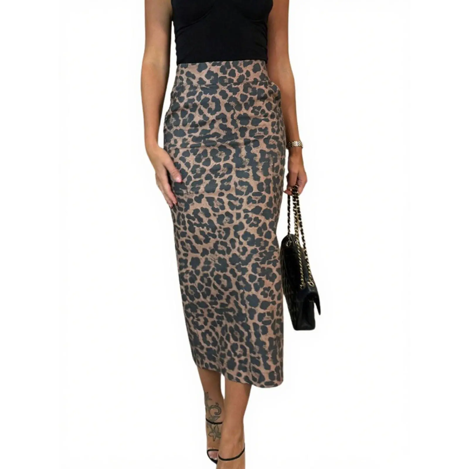 utcoco Women's 2-Piece Leopard Print Outfit - Long Wool Trench Coat with Notched Lapel, Double Breasted Winter Warm Outerwear, Casual Sleeveless Skirt, Tops-Inspired Basic Clothes for Thanksgiving, Easter