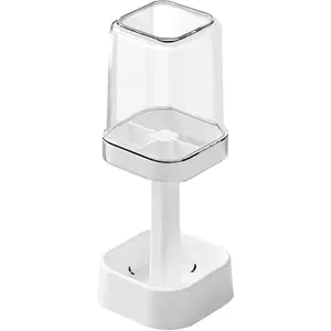 Keep Your Countertop Clean! 3 Slots Toothbrush Holder with Cup & Cover - Dust-Proof Bathroom Organizer for Toothbrushes, Electric Toothbrushes, Toothpaste (White)