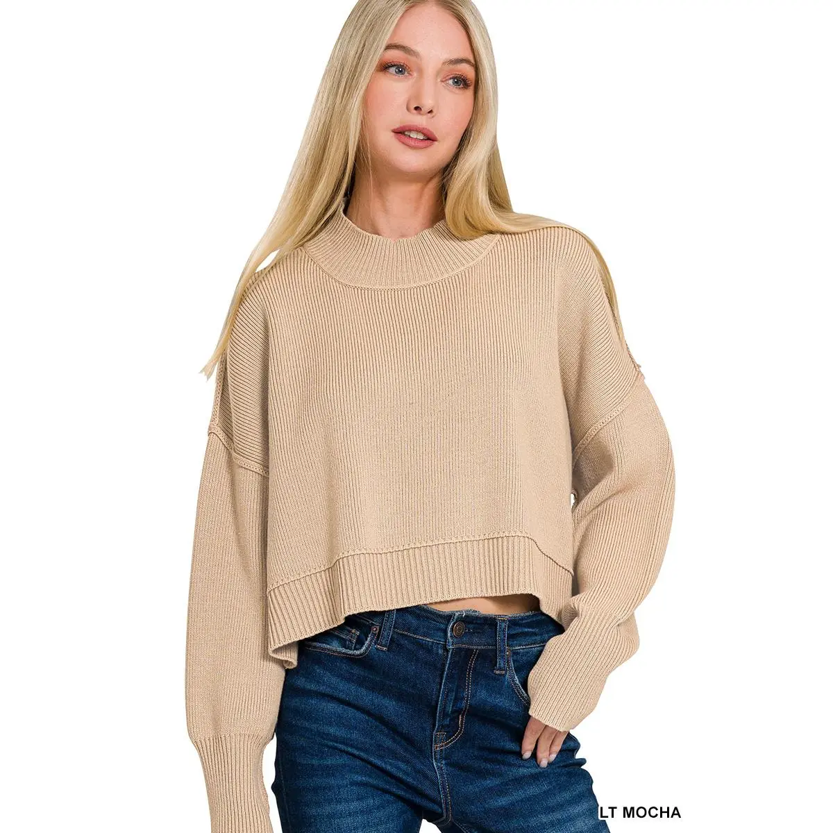 Zenana Side Slit Oversized Cropped Sweater