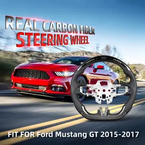 Real Carbon Fiber Ford Mustang GT AccessoriesLED Sport Flat Steering Wheel Fit Ford Mustang GT 2015-2017 white  steering  wheel Racing Black