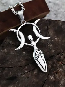 Women's Stainless Steel Witch Goddess Pendant Necklace, Charm Necklaces, Daily Wear Square Pearl Chain Design, Durable and Fashionable Jewelry Accessory