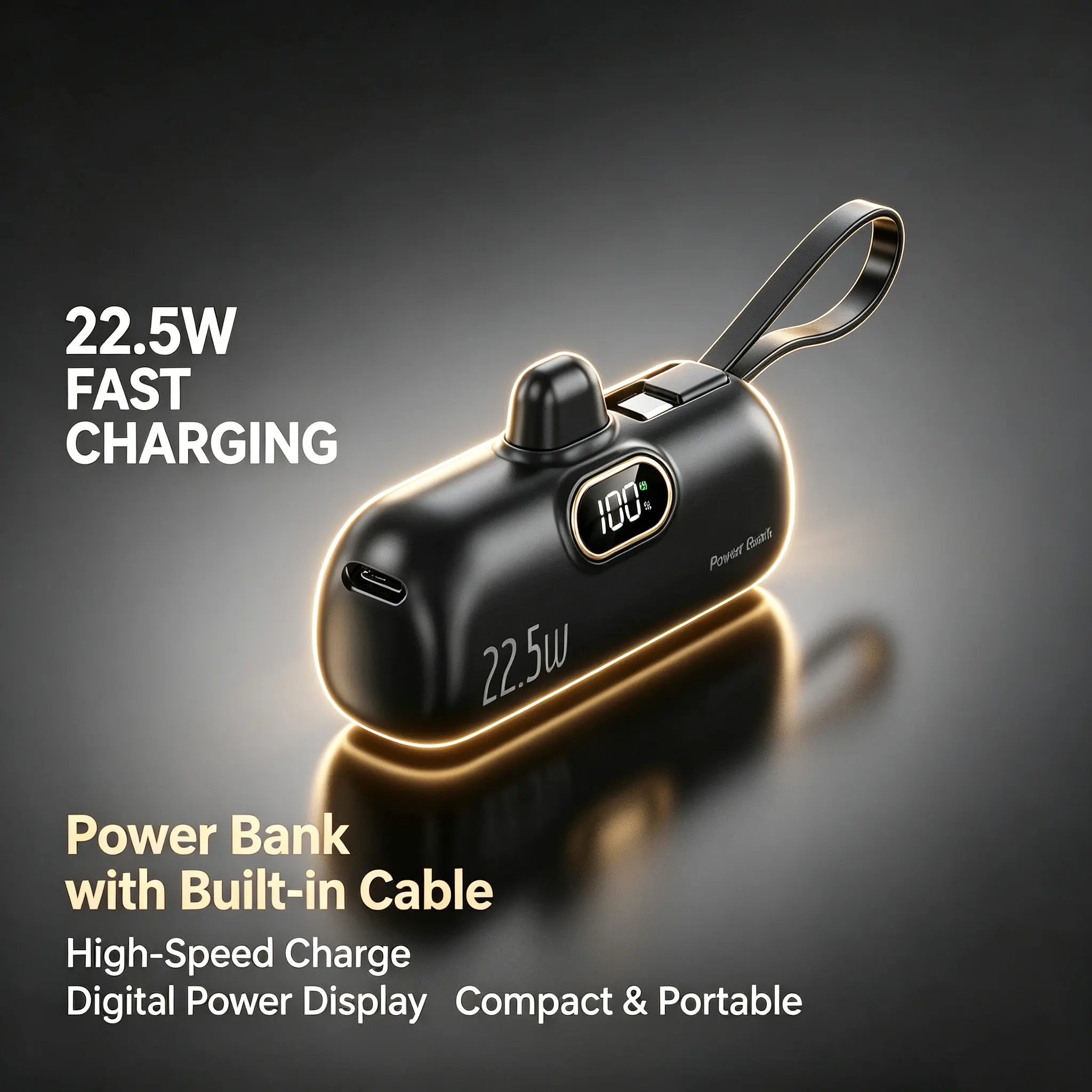5000mAh Mini Portable Charger with 22.5W Output, 2 USB Ports (Type-C & USB-A), Digital Power Display for Accurate Monitoring, Compact Lightweight Design for Easy Portability (Gift)