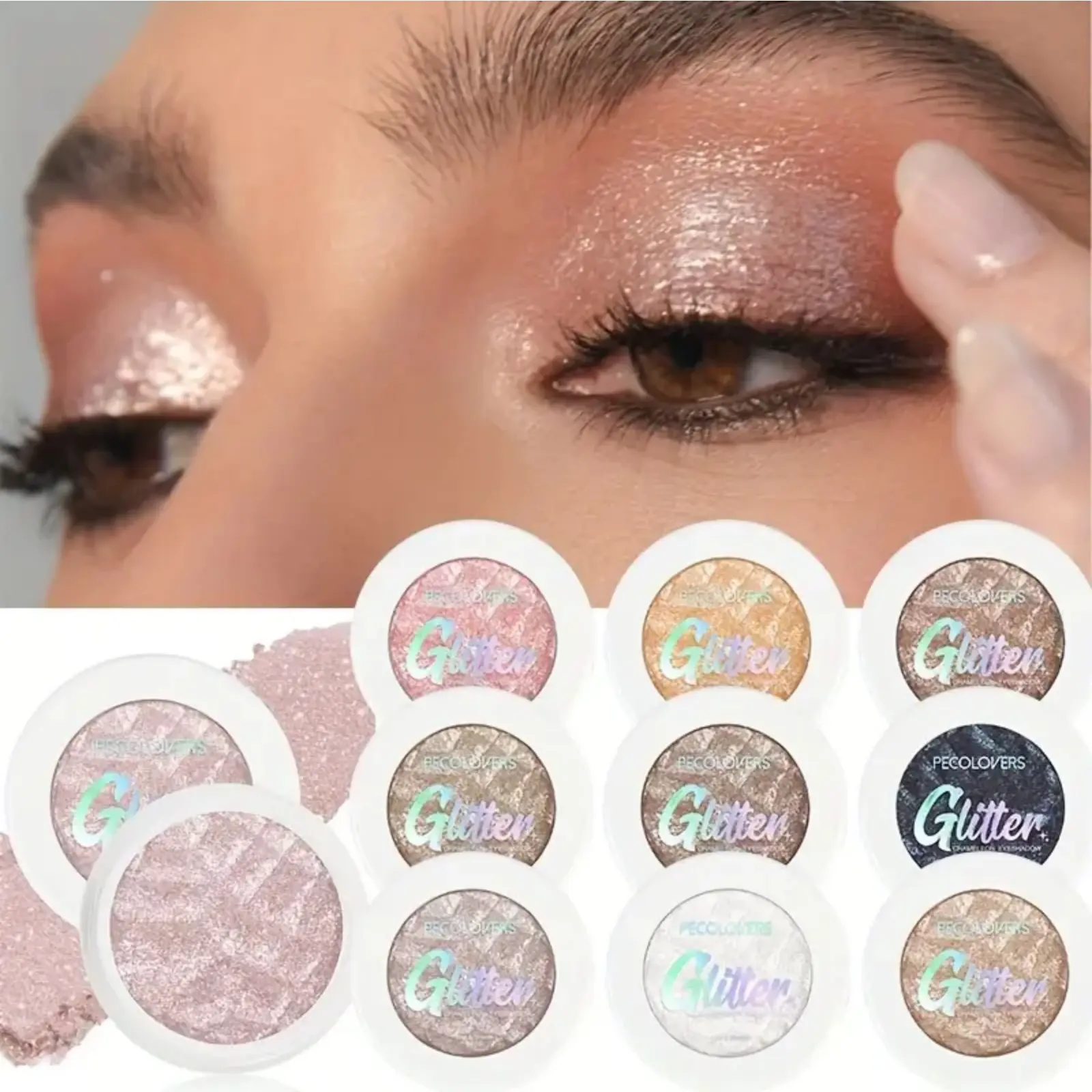 10pcs/set Glitter Shimmer Eyeshadow, Waterproof, Long-Lasting, Potato Texture Eyeshadow, Shimmering Pearlescent Highlighter, Beauty Eyeshadows