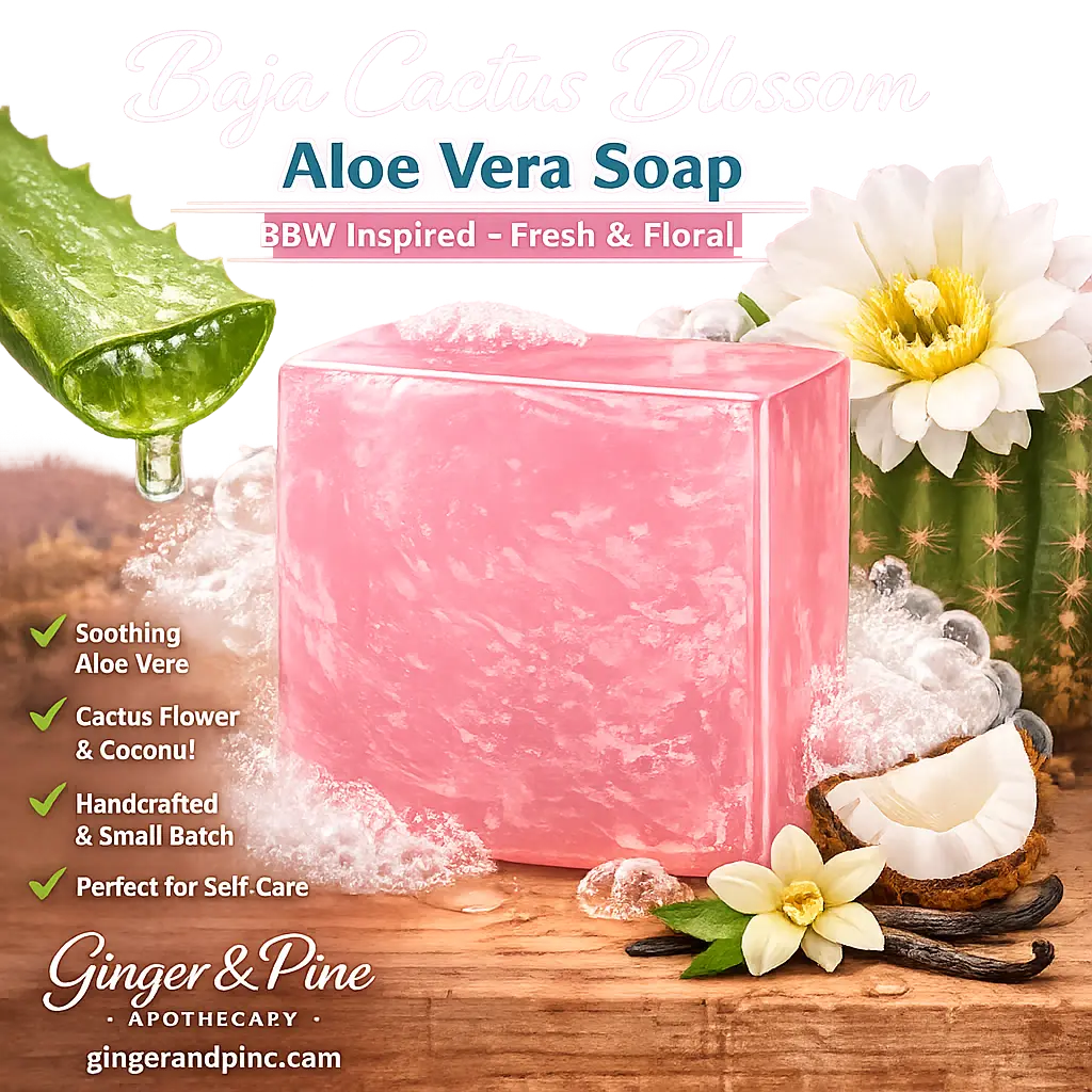 Baja Cactus Blossom Aloe Vera Soap - BBW Inspired Gentle Floral Fragrance Cleanser, Handmade Bath & Shower Bar for Soothing Body Care, Fresh And Clean, Gifts, Flower, Aroma