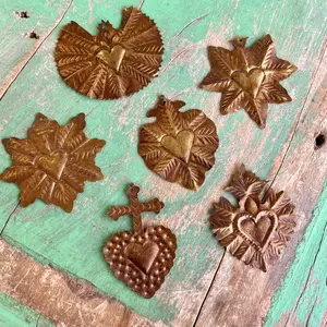 Brass Sacred Heart Medallions Gold Plated Pendant Cross Pendant Jewelry Lightweight for Necklace Earrings or Purse Charm