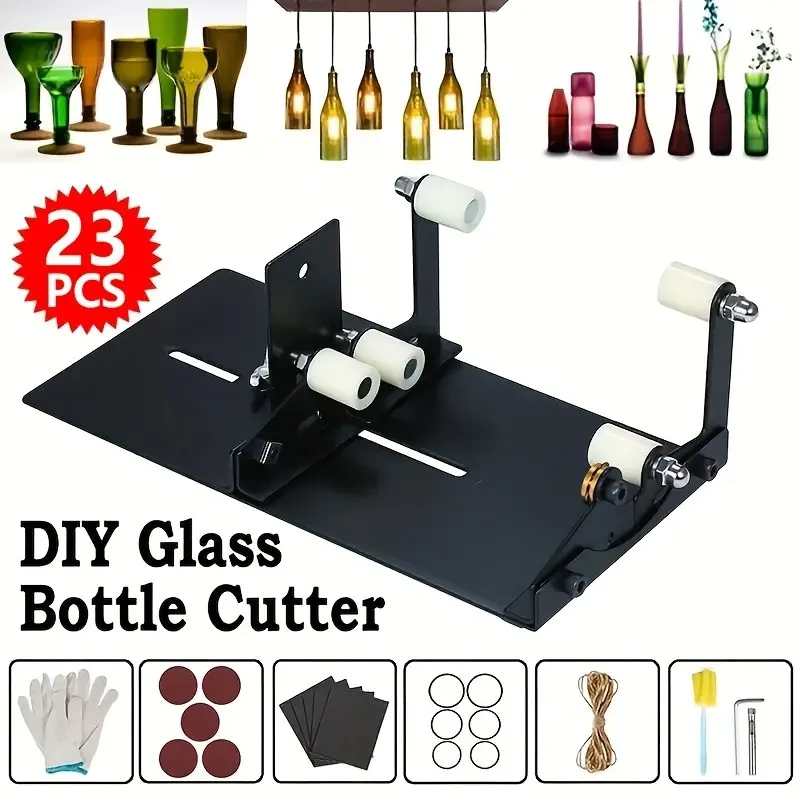 23pcs Glass Bottle Cutting Tool Set, Adjustable Stainless Steel Wine Beer Bottle Cutter Kit for Thick Glass, Wine Bottle Vase Making, Home Craft Decoration