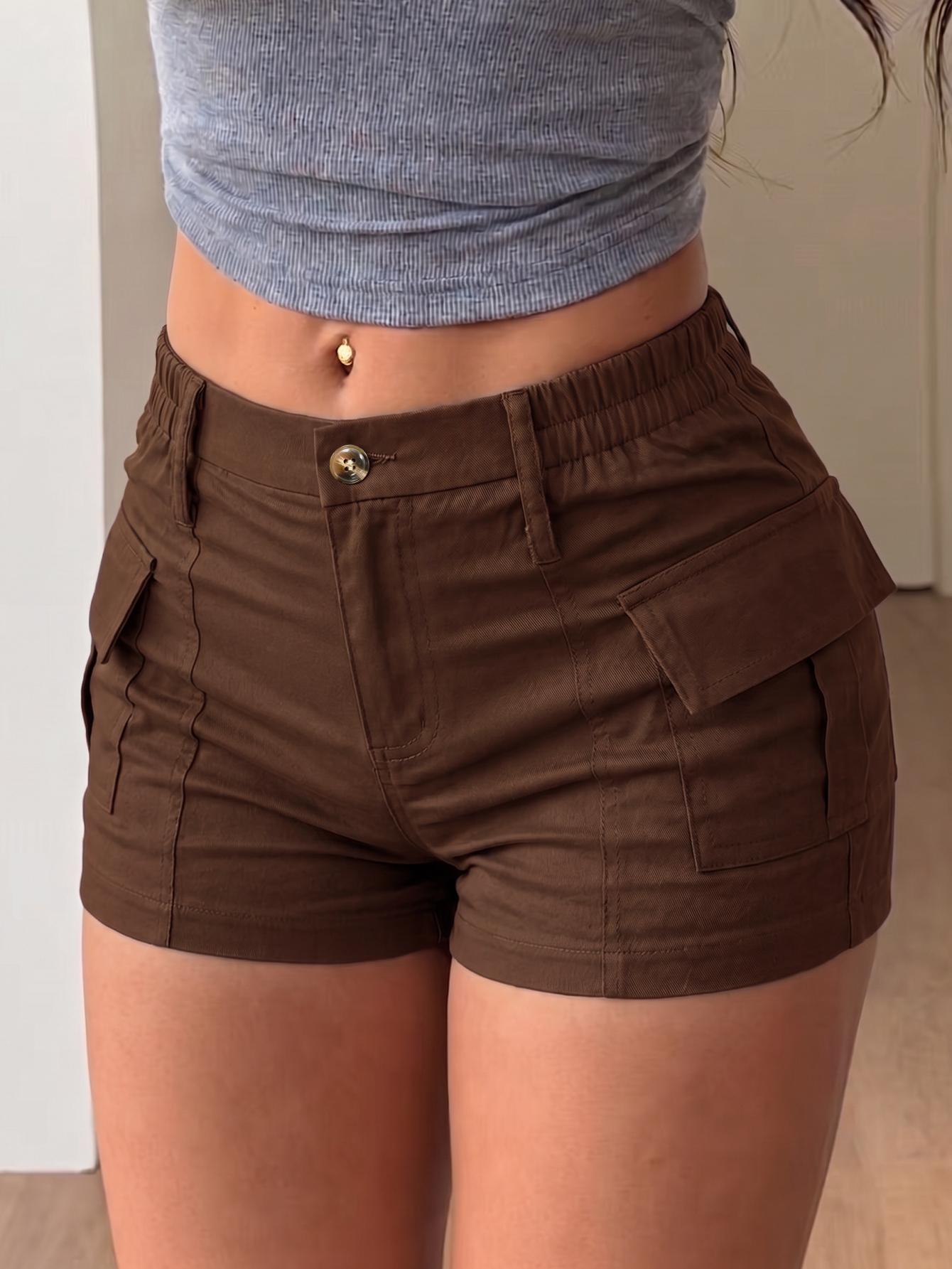 Women’s shorts new summer cargo shorts with American retro style, low-rise, slim fit; simple everyday shorts that are comfortable to wear; sporty casual bottoms; stylish vibe; easy flat styling.
