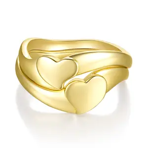 MINDDHA 18K Gold/ White Gold Plated Chunky Stackable Rings Set for Women | Two Heart Bands Set | Love Valentines Statement Rings Pack, 2mm Band