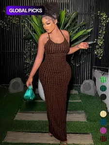 Women's Solid Criss Cross Backless Frill Trim Cami Dress, Bodycon Maxi Dress for Party Club Dating Wear, Dresses for Women, Summer Dresses, Womenswear, Lady