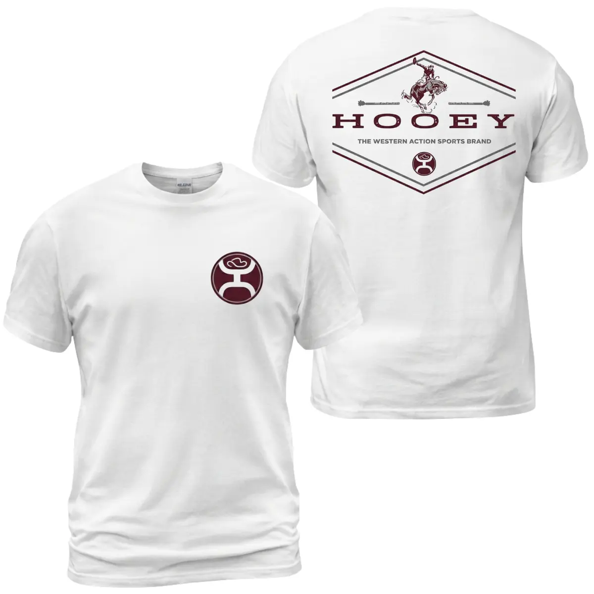 Hooey Western Action Sports Brand T-Shirt, Bucking Horse Rider Diamond Logo Graphic Tee, Hooey Patriotic Western Cowboy Rodeo Shirt, Casual Daily Wear Tee For Men & Women, Apparel Made In The USA