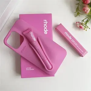 Rhode Trendy Lip Gloss Holder Phone Case for iPhone, Silicone Shockproof Cover with Built-in Lipstick Slot