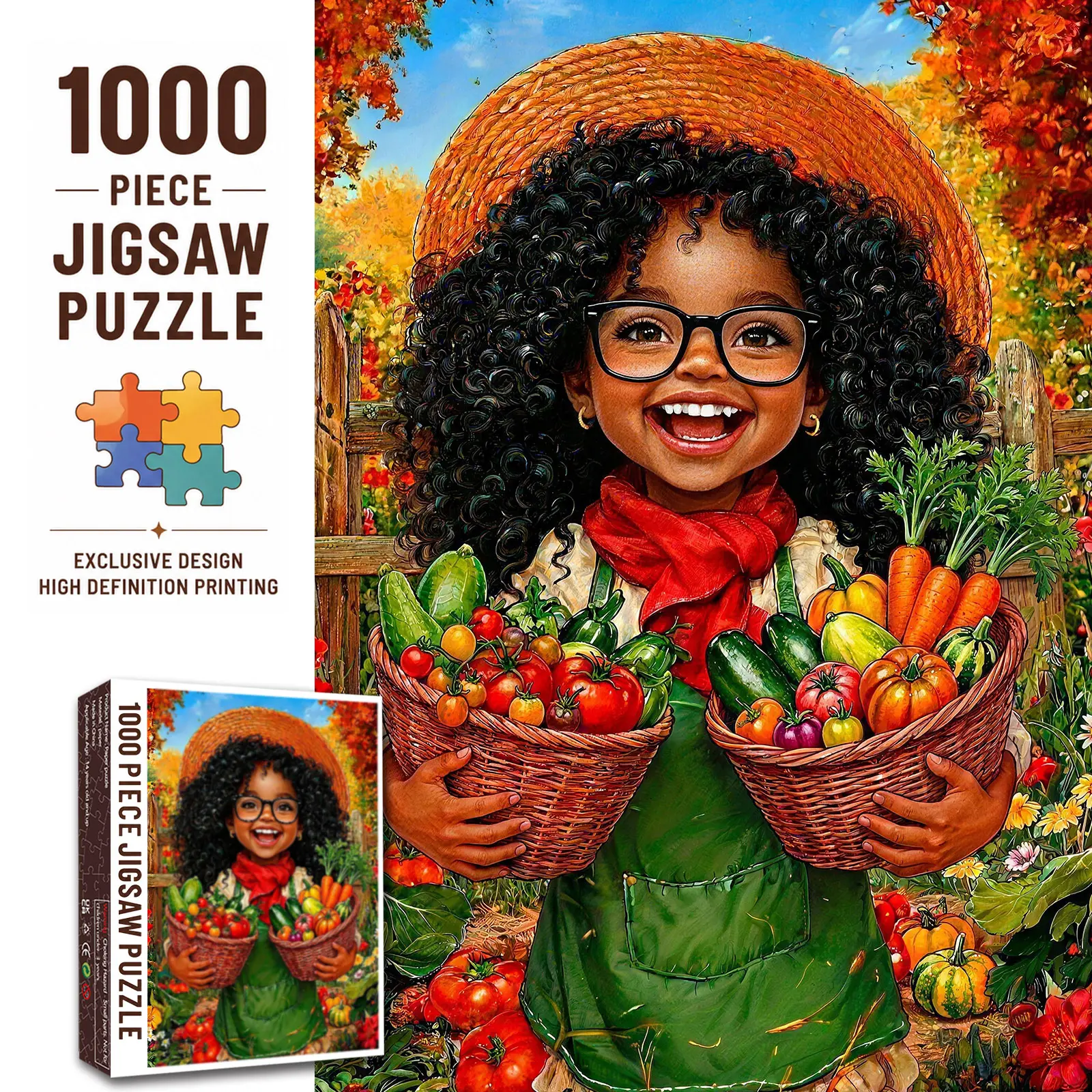 Walarky 1000-Piece Harvest Garden Girl Art Puzzle, Autumn Farm Girl Vegetable Basket Design, 70x50cm (27.5x20 inches), Adult Brain Teaser, Rustic Wall Decor, Art Puzzles Gift for Women, Family Stress Relief Game