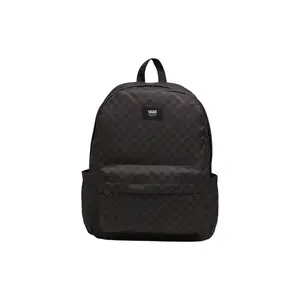 Vans Checkerboard Print Large Capacity Zippered Backpack in Black and Charcoal, Made from Recycled Polyester, Unisex Design