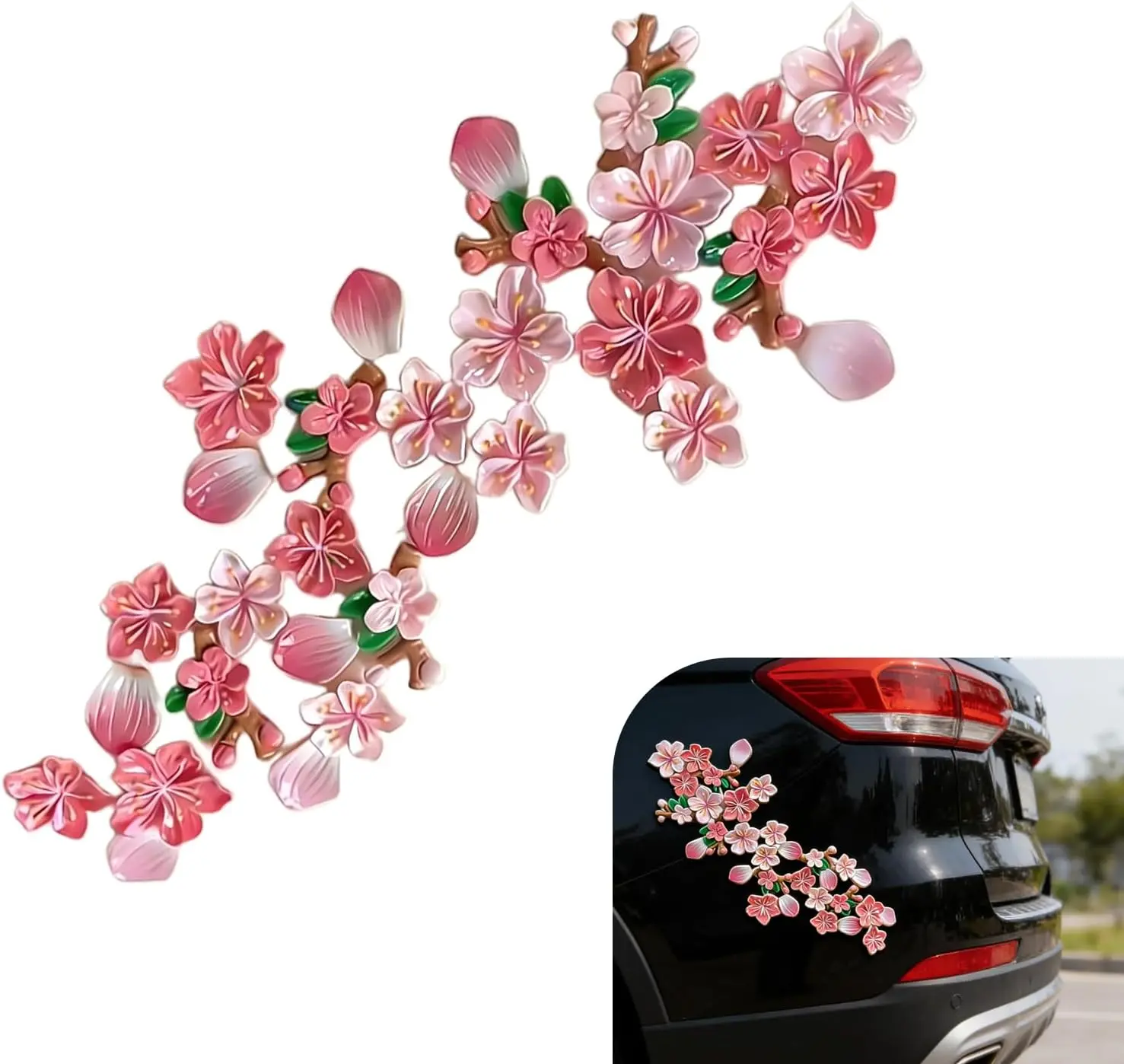 Cherry Blossom Car Decals - 3D Embossed Waterproof Vinyl - for Car Body, Window & Laptop Decor - Aesthetic Flower Gift for Women & New Drivers - 16/32 PCS Pink, Girl Car Accessories