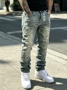 SRETOUU Men's Stylish Holes Baggy Jeans Men Hip Hop Streetwear Ripped Distressed Denim Pants Loose Jeans Straight Trousers Menswear Casual