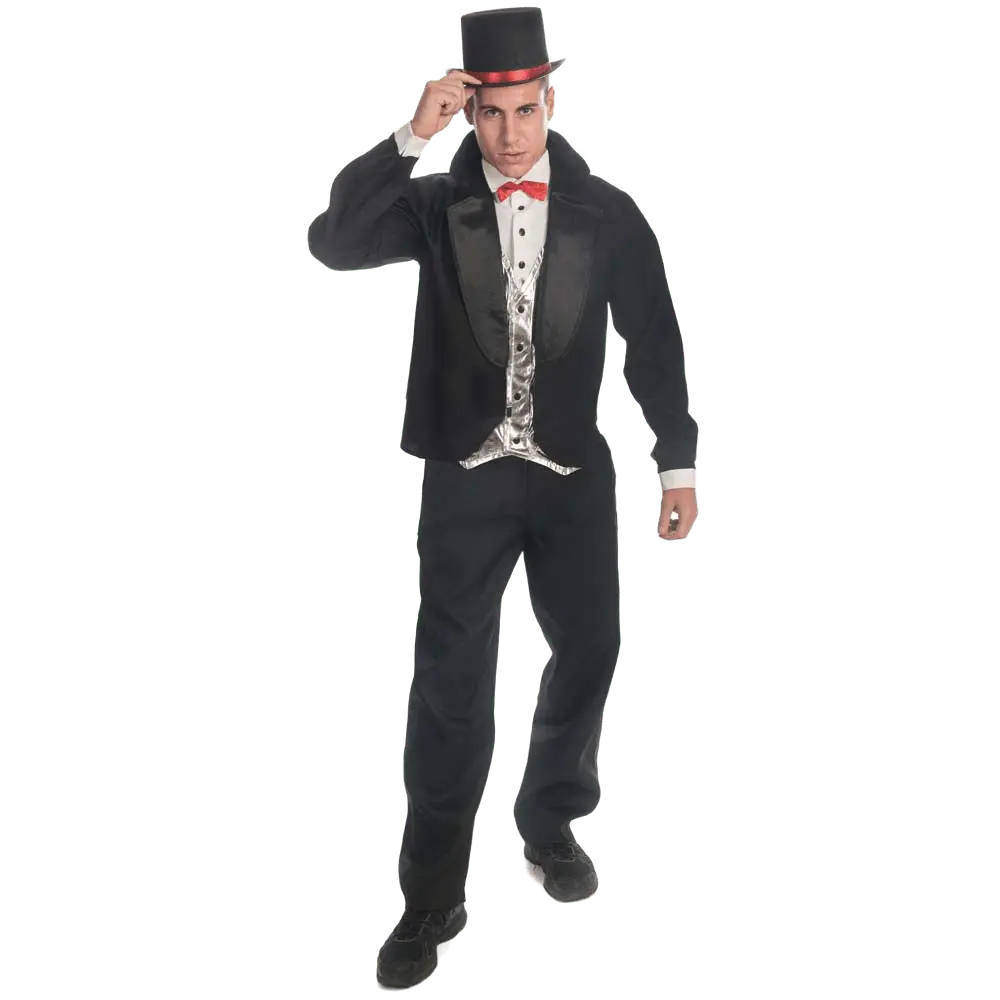 Tuxedo Costume Set For Adults | Men's Classic Tuxedo Vest with Black Pants, White Shirt & Red Bow Tie – Gentleman Dress Up Outfit - Magician, Circus Ringmaster & Party Costume