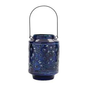 360 Stand 10 in. Blue Abstract Iron Pillar Tabletop Candle Holder, Decorative Rustic Home Decor, Room Centerpiece, Ideal Home Supplies Gift, Home Accessories, Living Room