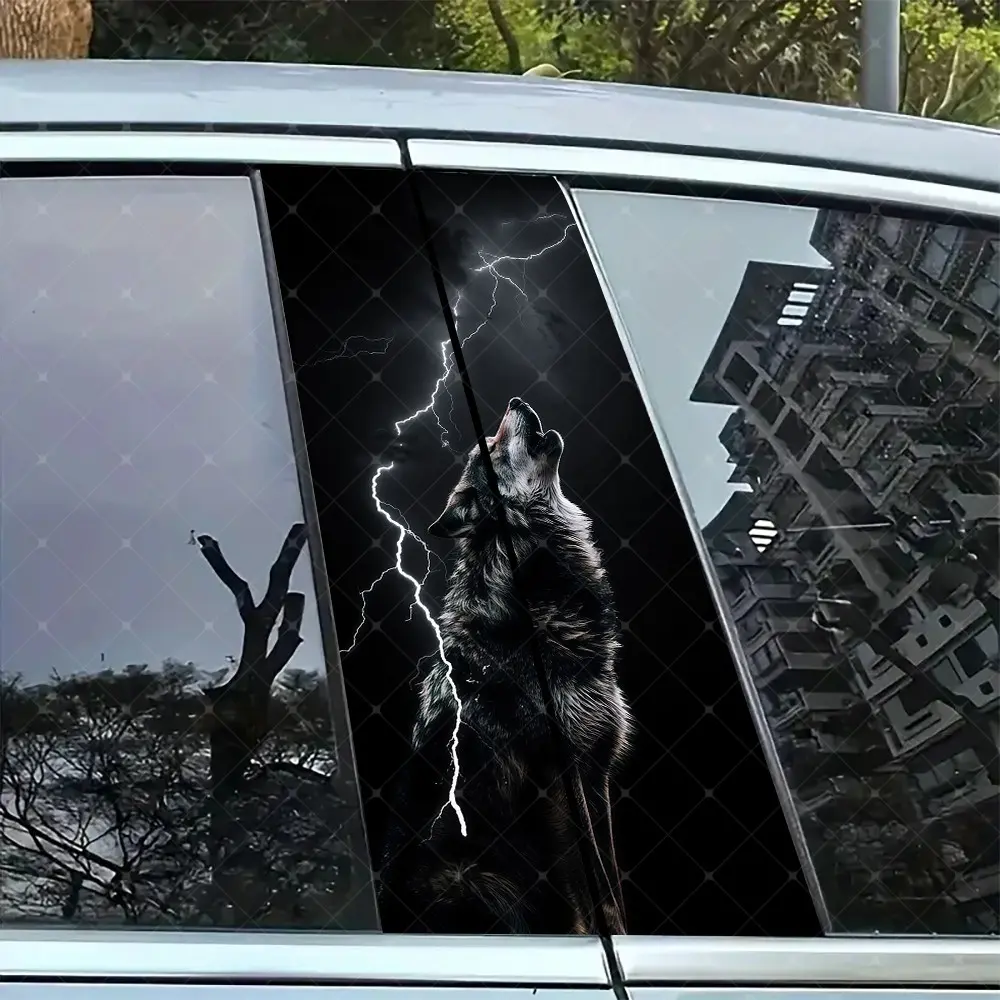 2pc Lightning Wolf Vinyl Sticker Car B-Pillar Protection Decal Easy Peel & Stick Sunproof Waterproof Scratch-Resistant for All Cars Car Stickers Automotive Decals