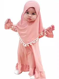 Girl's Muslim Long Sleeve Dress Set for Spring & Autumn, Middle East Dress and Headscarf Hijab Two-Piece Set, Kids Fashion Clothing, Kids Girls Clothing