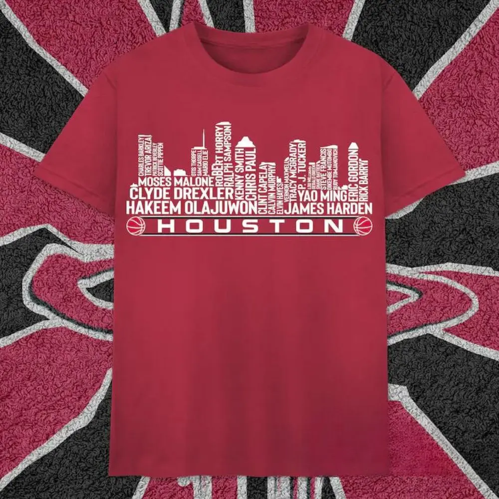 Houston Rockets Basketball Team All Time Legends Houston City Skyline t-shirt