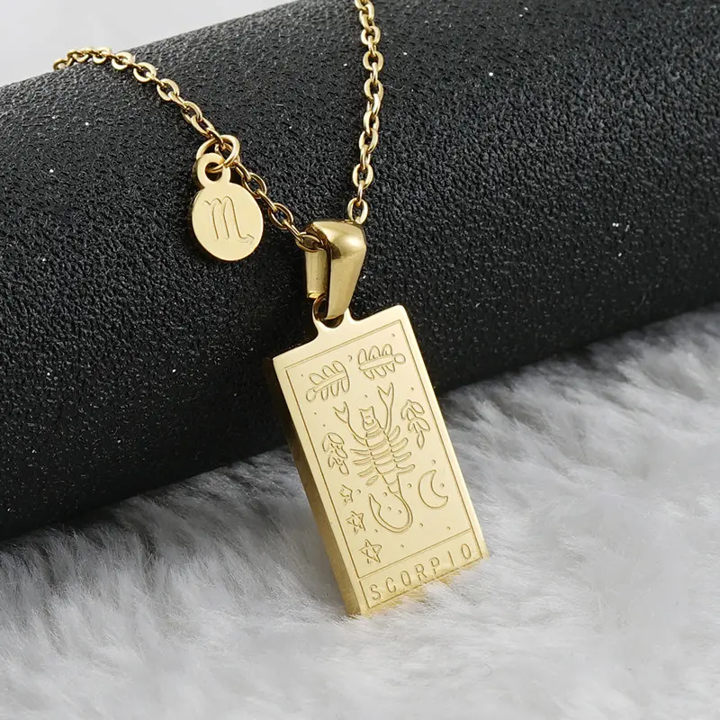 18K gold necklace, 12 zodiac sign necklace, exquisite square pendant necklace, women's necklace, women's jewelry, couple's gift