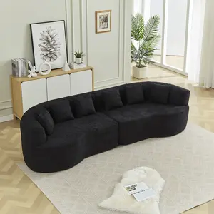 Oversized Curved Sectional Sofa for Living Room, 111.5" Modern Luxury Chenille Sofa 4-Seater Extra Deep & Wide Seat Curved Cloud Couch with 6 Throw Pillows, Black