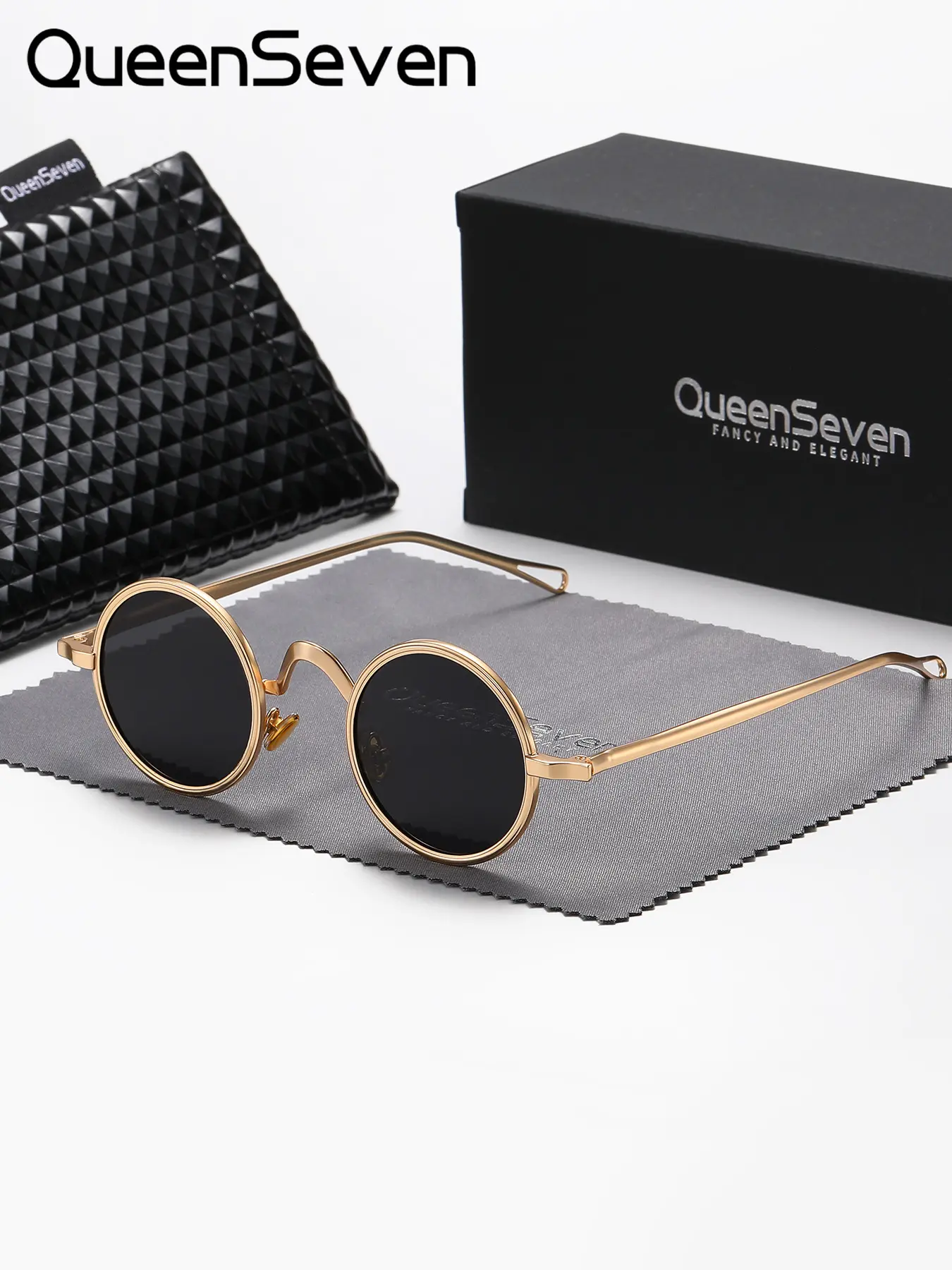 1 Piece QueenSeven Unisex Vintage Chic Trendy Stylish Round Full Frame Styling Round Shape Fashionable Sunglasses UV400