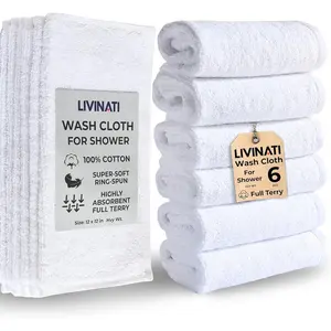 Thick White 100% Cotton Wash Cloths for Showering Body and Face 12"X12" 6 Pack Small Terry Towel Bath Rags Soft Absorbent for Adults and Kids Bathroom