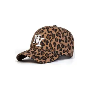 Leopard Print Baseball Cap with New York Embroidery Adjustable Cotton Hat for Men and Women Casual and Sporty Look