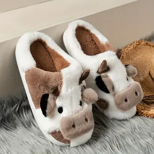 Cow Slippers for Women Fuzzy Super Cute Lovely Shoes  Warm Soft Sole Non-slip Lightweight