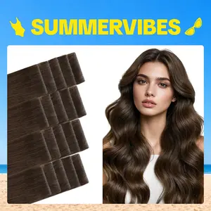 GOO GOO Invisi Edge Tape in Hair Extensions Remy Human Hair, 14inch-24inch 20pcs 50g, Straight Natural Virgin Remy Hair, Seamless Injected Tape, Natural Look#Summervibes