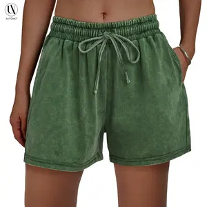 AUTOMET Y2K Fade Craft Casual Acid Wash Shorts Spring Comfort Fit No Bleach Detergent Needed Fitted Grassgreen Basic Khaki Minimalist Women's Bottom